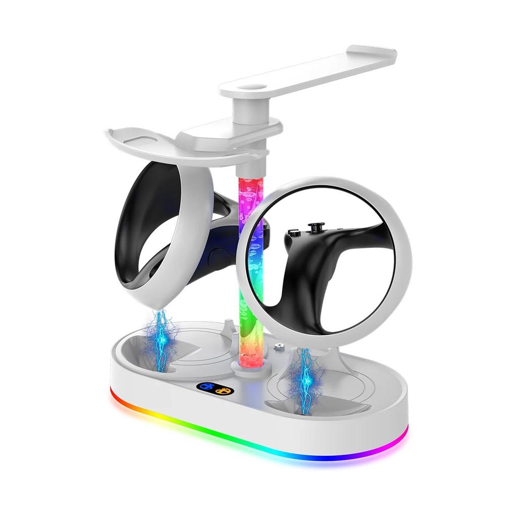 Magnetic RGB Charging Stand for PS5 Console & PS VR2, Dual Controller Charger with Headset  Glasses Storage Holder