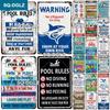 SQ-DGLZ Vintage Warning Pool Rules Metal Sign Plate Tin Sign Plate Home Bar Door Wall Decor Sticker Decoration Plaque Poster