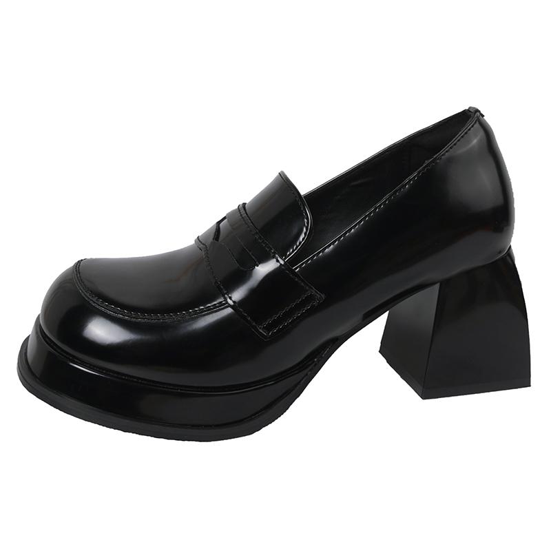 Fashion 2025 New Vintage Patent Leather Platform Women Pumps Shoes Fashion Shallow Slip On Shoes Spring Autumn Thick Heel Shoes