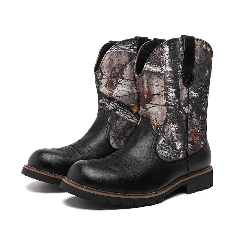 Men's Large Leather High-Top Boots - Autumn/Winter Fashion, Trendy Western Cowboy, Thick Sole, Non-Slip Knight Design