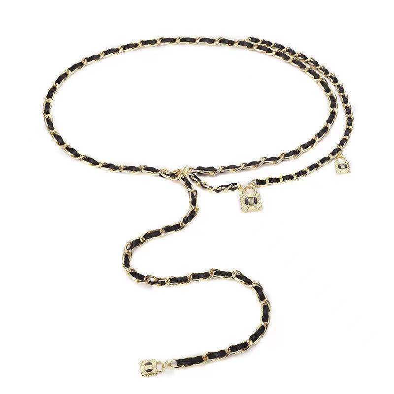 Small Fragrance Style Waist Chain Women's Skirt Versatile Metal Pu Braided Chain Belt Trousers Chain Sweater Accessories Trendy Style