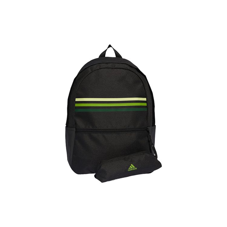 Adidas Classic Horizontal Three Stripes Recycled Material Backpack Unisex Backpacks Black Pulse-Lime HY0743 Black & Pulse Lime