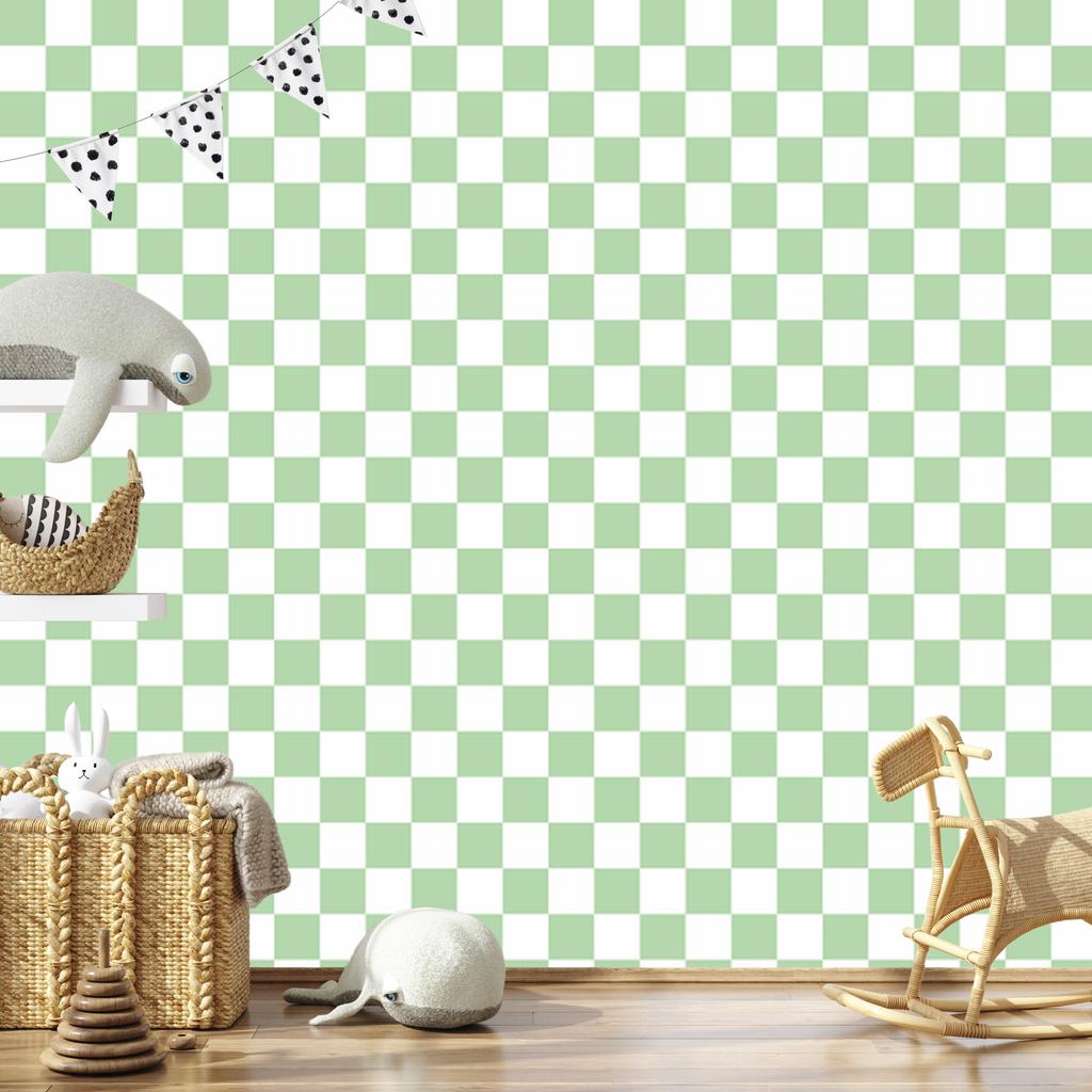 Checkerboard Wallpaper White and Mint for Living Room and Bedroom 50x1000