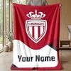 Monaco FC Custom Name Text Flannel Blanket Soccer Logo Personalized Fleece Throw Blanket Special Gift For Sofa Bedroom Home