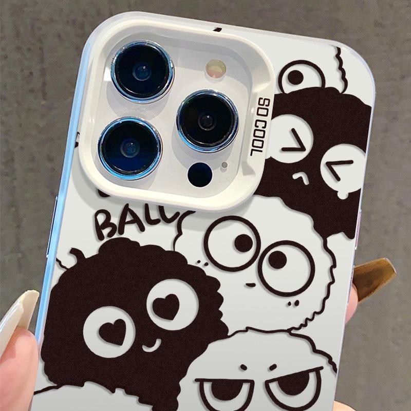 Cartoon Coal Ball Phone Case for iPhone 17/16 Pro/15 Pro Max/14 Pro/13 - Silver Edition