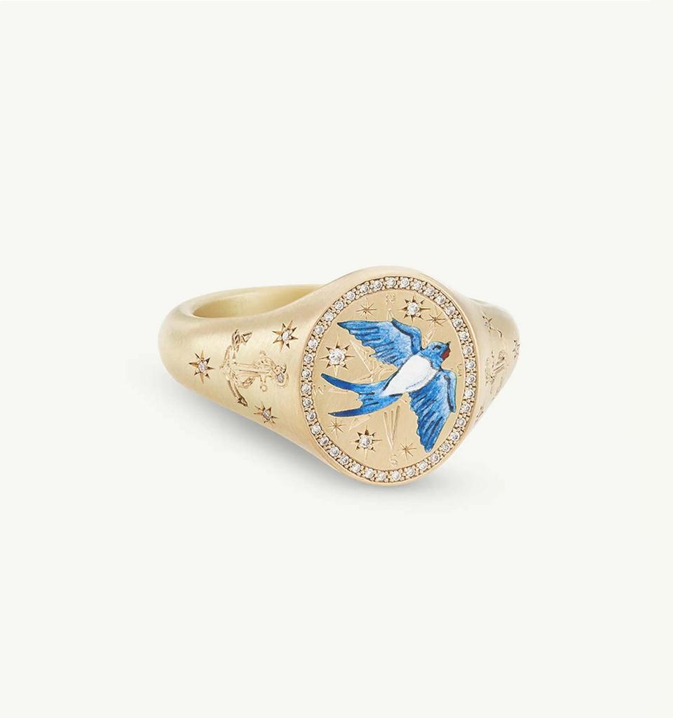 Titanium Steel Fashion Light Luxury Painted Seal Statement Ring Butterfly Love Rabbit Flower Personality Design Sense 18K
