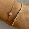 Delicate Sparkling Cubic Zirconia Flower Bracelet for Women Gold Plated Stackable Link Chain Bracelet Trendy Jewelry Accessories
