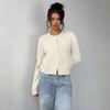 VAYLA Basics Casual Solid Color Round Neck Long Sleeve Loose Cropped Women Sweater Cardigan