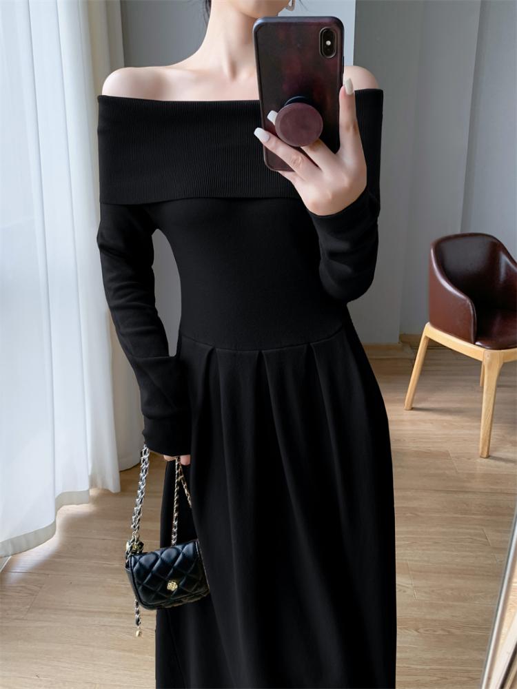 Sexy Off Shoulder One Piece Dress Women's New Solid Elegant Slim Knitted Long Dresses Korea Chic Designer Casual Party Clothing