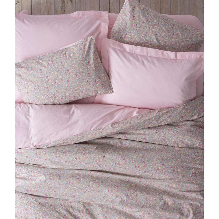 Parure de lit - 1 housse de couette 220 x 240 cm + 2 taies d'oreiller 60 x 60 cm - 100% coton renforcé - Rose