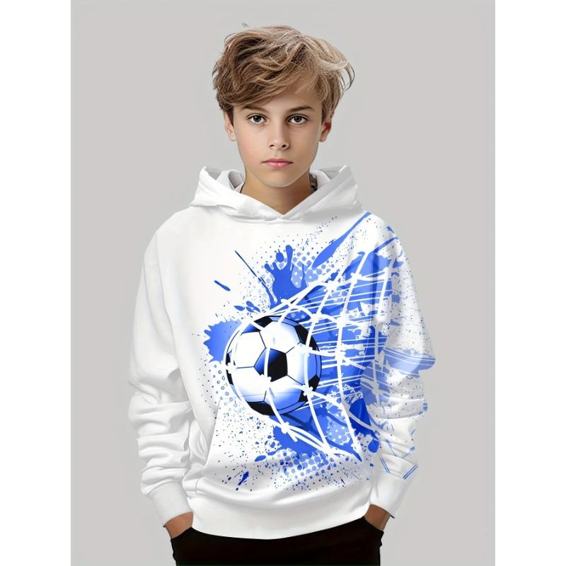 Autumn Winter 3D Football Printed Hoodies Fashionable Casual Warm Sports Long Sleeved Children's Boy Hooded Sweatshirts