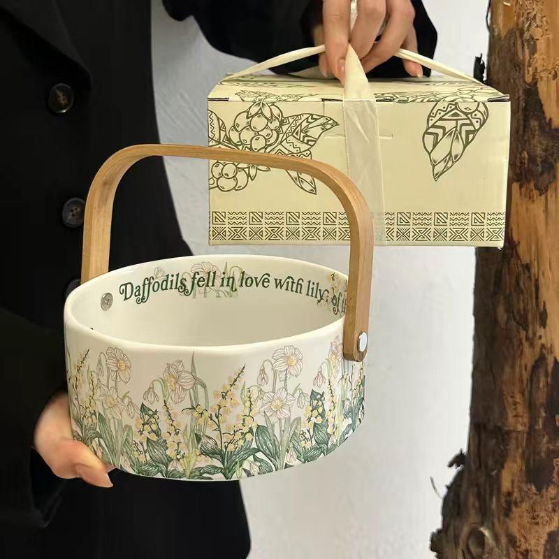 Изысканные высококачественные ветряные колокольчики Цветок Керамика Портативная корзина для фруктов Фруктовая тарелка Высокая ценность Ретро Тарелка для димсамов Подарок на новоселье 800ml