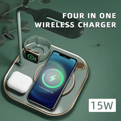 15 W schnelles 3-in-1 kabelloses Laden für iPhone Huawei Samsung Xiaomi Handys iWatch Kopfhörer Moderne LED-Büro-Schreibtischlampe kabellose Ladegerät-Lampe