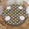 Round Daisy Flowers Checkered Plaid  Tablecloth Waterproof Oil-Proof Table Cover 70 Inch Multicolor Black Table Cloth