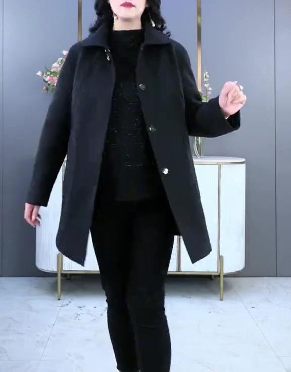 

Толстое стеганое шерстяное А-силуэтное пальто с отложным воротником для зрелых женщин 4XL (180-200 jin)