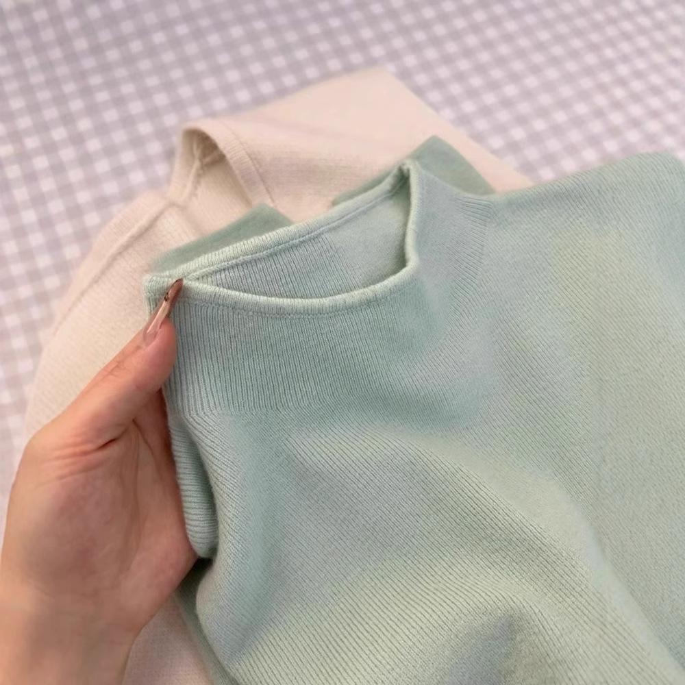 Roční výběr: Krémový pletený top s polovičním vysokým límcem a dlouhým rukávem - Všestranný dámský svršek pro podzim/zimu