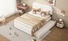 140*200Cm flat bed, upholstered, with practical pull-out rolling bed, minimalist design, white