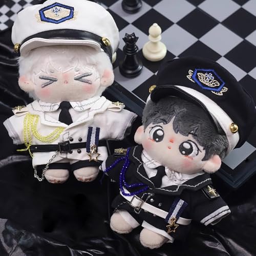 niannyyhouse Plush Clothes Set (10cm-15cm) - Hat, Coat, Shirt, Pants, Tie, Belt, Black and White Uniform Set (Black)