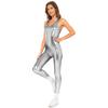 Combinaison-pantalon sans manches irisée métallique pour femme, col rond, fermeture éclair cachée au dos, Leggings Bodysuit Combinaison de Danse