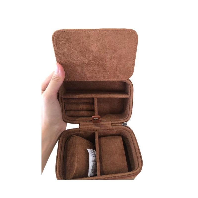Neue quadratische Reißverschluss-Uhrenbox aus PU-Leder, Vintage-Stil, 2-teilige, geschichtete Aufbewahrungsbox für Schmuck & kleine Accessoires