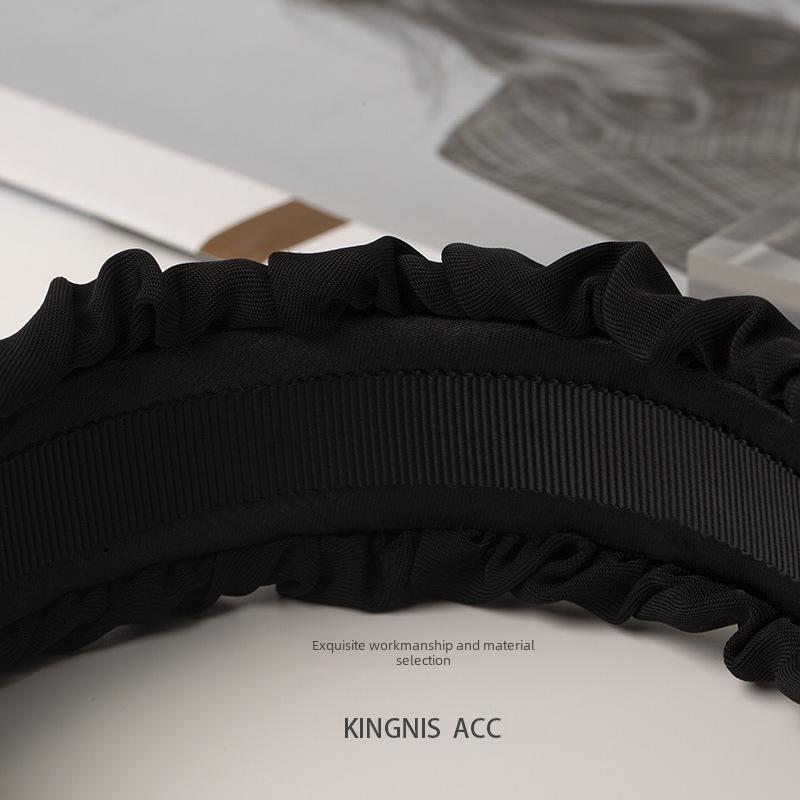 Korean Black Diamond Pleated Satin Headband: Non-Slip Wide-Brim Hair Accessory