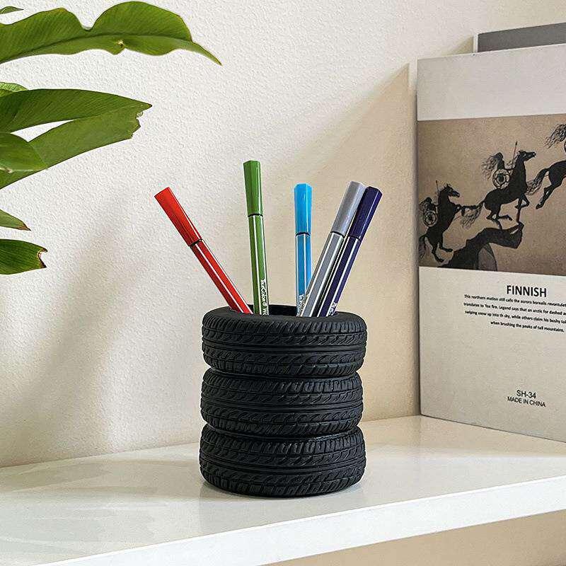 Tire Shaped Pen Holder Fun Desktop Stationery Organizer Space Saving Desk Storage for Home Office School Desk Decoration