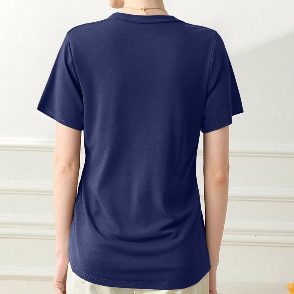 Women's Casual Color V-Neck Pleated Short Sleeved Top V-Neck Pleated Short Sleeved Top