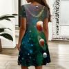 Womens Plus Size V Neck Short Sleeve Dress Geometric Printed Loose Dress For Daily And Vacation Wear