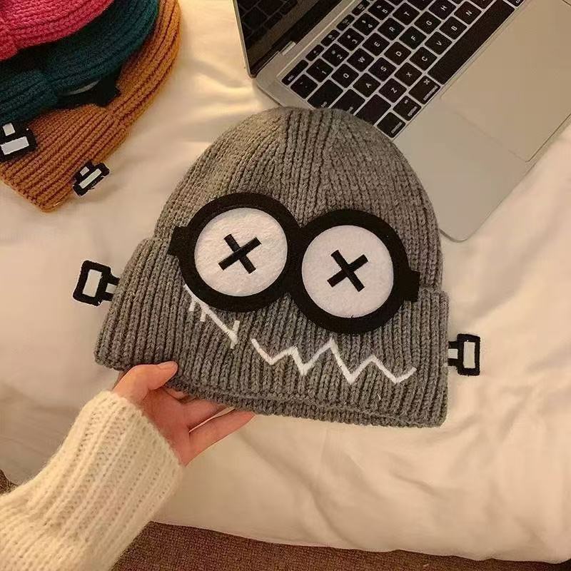 1PCS New Funny Knitted Hat for Women, Autumn and Winter Warmth Cute Big Eyed Cartoon Ear Protection Hat for Student Gifts