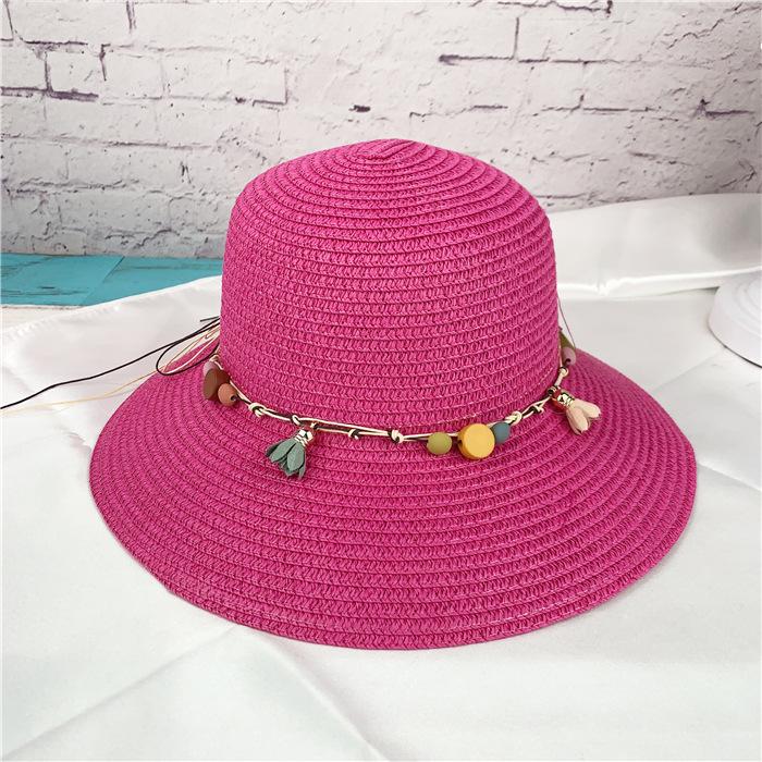 Scenic new bell wooden bead sun hat tourist beach basin hat face covering sun protection hat female straw hat fisherman hat