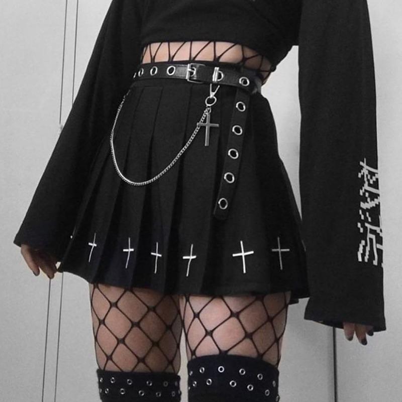 Scione High Waist Mini Black Skirts Gothic Streetwear Women Casual College Lolita Harajuku Skirts