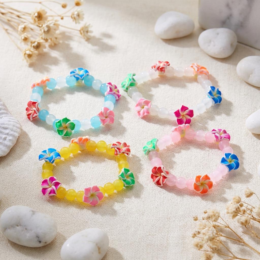 Bohemian Polymer Clay Flower Glass Beads Bracelet for Women Dopamine Plumeria Frangipani  Chain Summer Beach Party Jewelry Gift