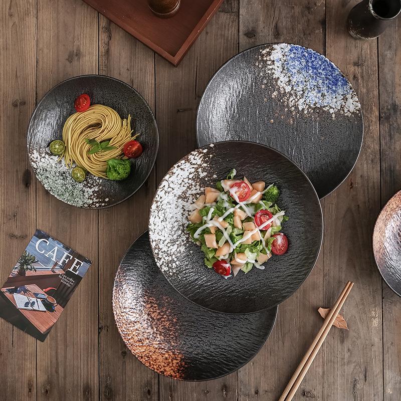 Japanese Sashimi Salad Deep Plate Western Main Course Side Shallow Bowl Household Rock Black Ceramic Tableware