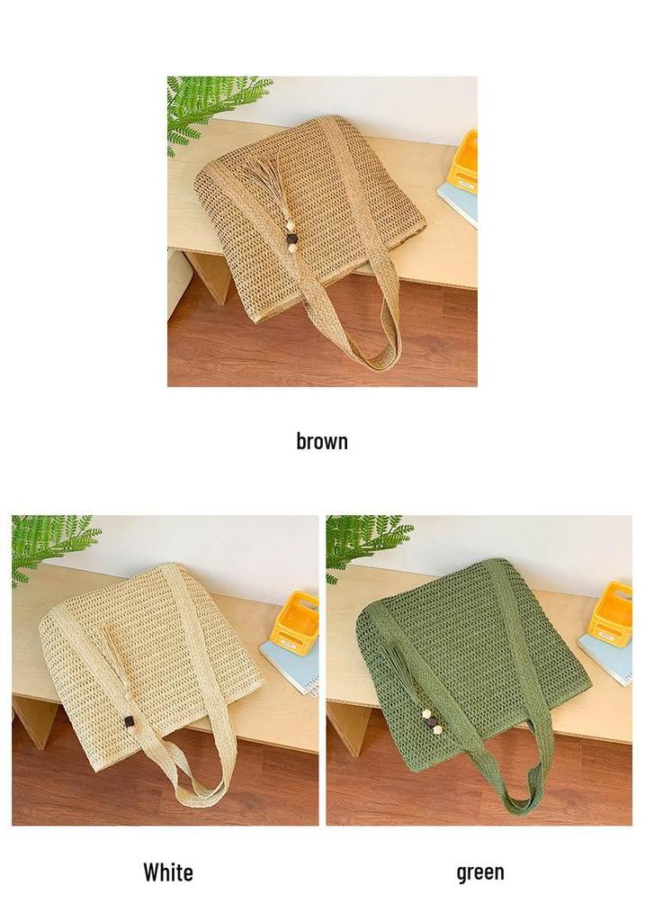 Women's Large Capacity Tassel Straw Beach Tote - Hand-Woven Shoulder Bag