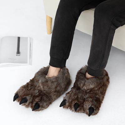Pantuflas de invierno cálidas y suaves para interiores, con diseño creativo de pata de animal, unisex, con divertidos dibujos de dinosaurios y garras de peluche para niños.
