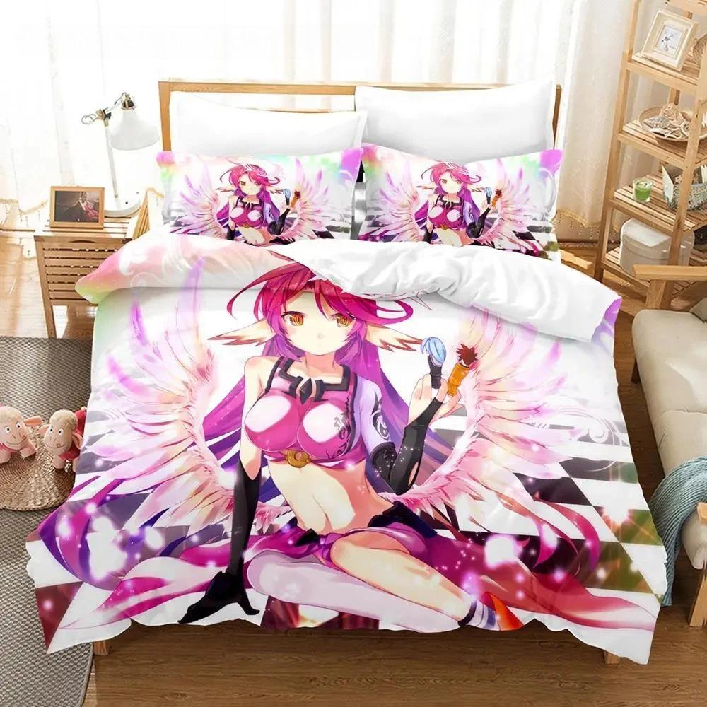 No Game No Life Bedding Set Cartoon Anime Three-piece Set Adult Boys Bedroom Duvet Cover Sets 3D Kawaii Girl