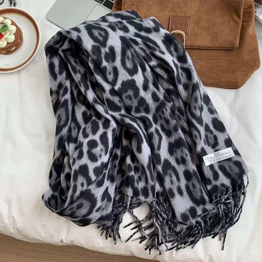 Tassel Winter Shawl Wrap Fleece Scarves Fashion Leopard Print Scarf Chilly Evening