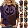 Womens Casual Halloween Print Top Three Quarter Sleeve Crew Neck Shirt Lightweight Comfortable Fit for Daily Wear