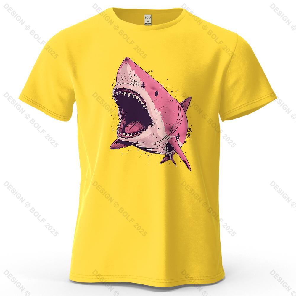 Pink Shark Cartoon Pattern Printed Short Sleeved Summer New Personalized Unisexs and Womens Casual Soft Skin Friendly Tshirt