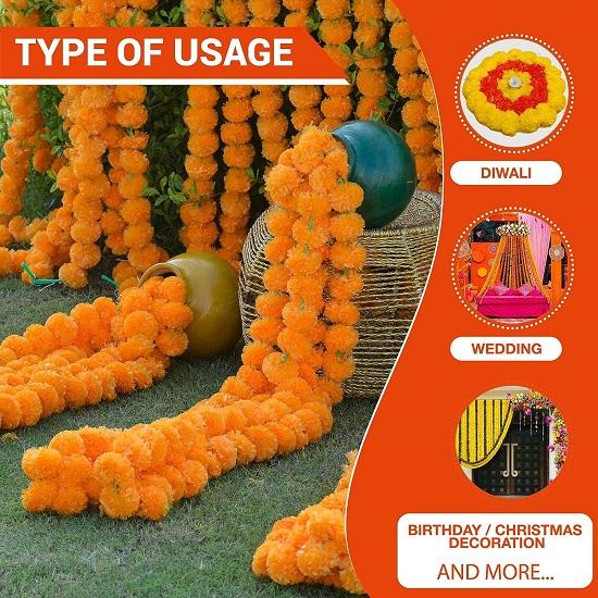 Door Decoration Toran 60 inch Long Orange Flowers 5 Feet 10 String
