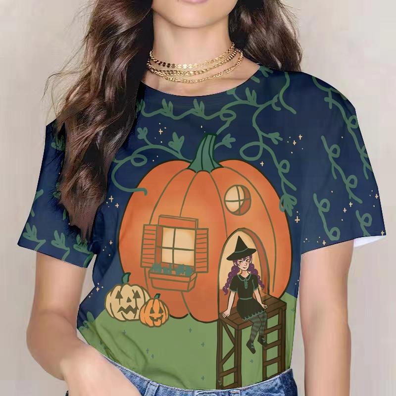 2021 Glad Halloween Dam T-shirt Mode Trendiga Kläder 3d-tryckt Pumpa Miko Polyester Rundhals Bekväm Topp Lös