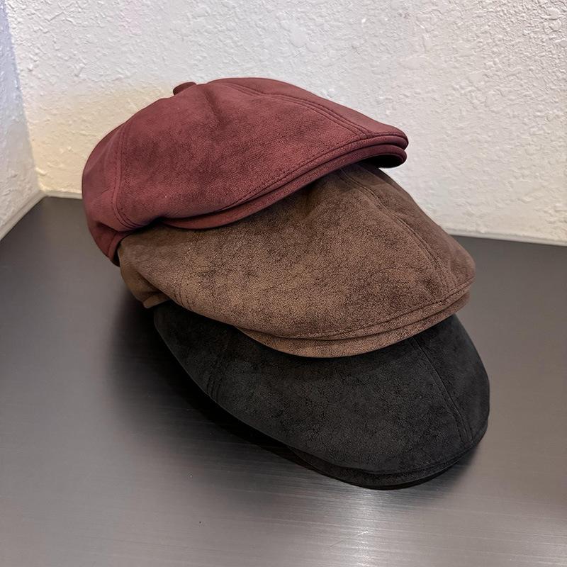 Vintage Amerikanische Lässige Wildleder Newsboy Kappe Damen Winter Herbst Malerhut Große Größe Schmeichelhaft Wendbares Design