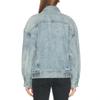Womens Distressed Washed Denim Jacket Relaxed Fit With Cinched Waist Zipper Front Long Sleeve Casual Outerwear