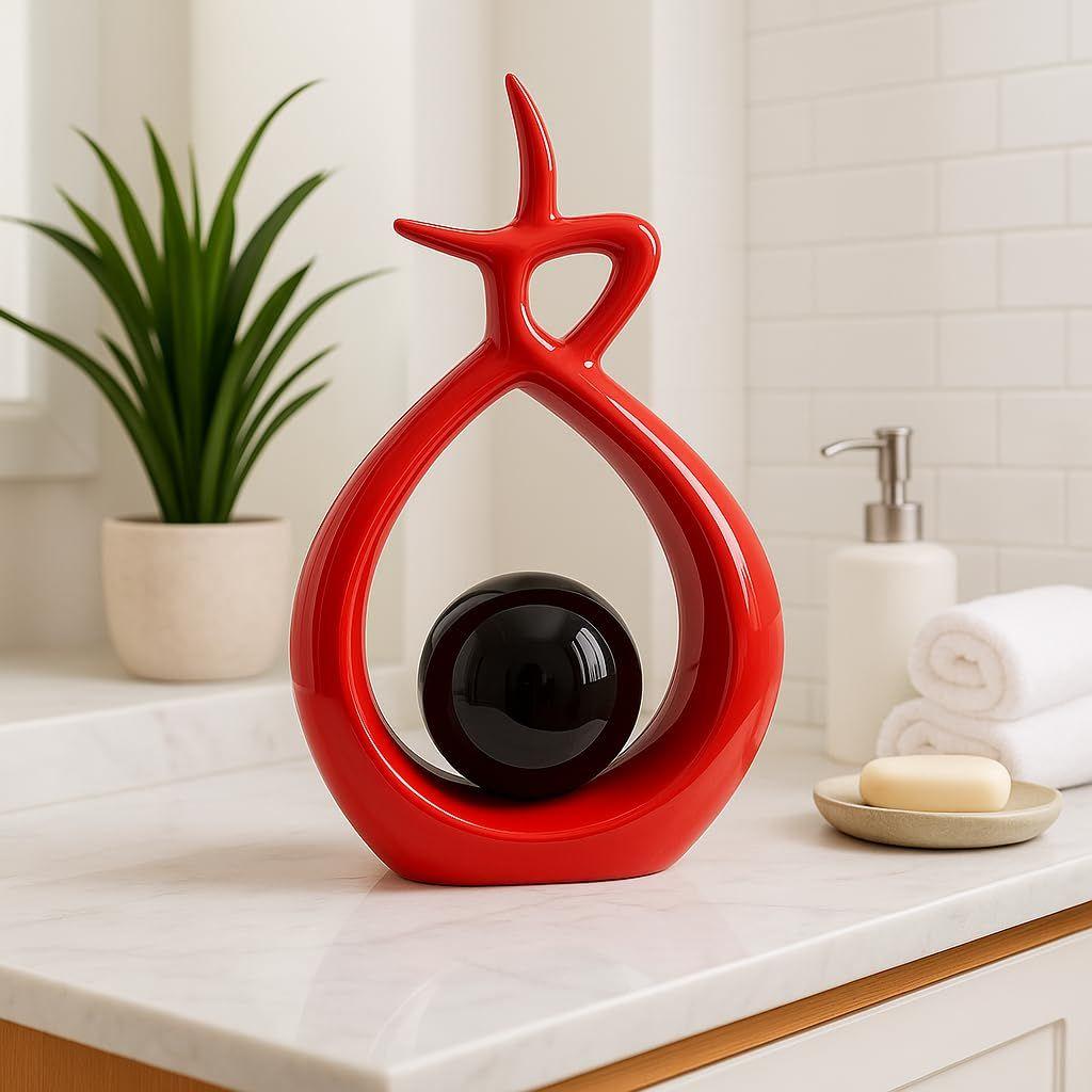 Ceramic Spiral Design Statue Home Decoration (Pack of 1, RED & Black)