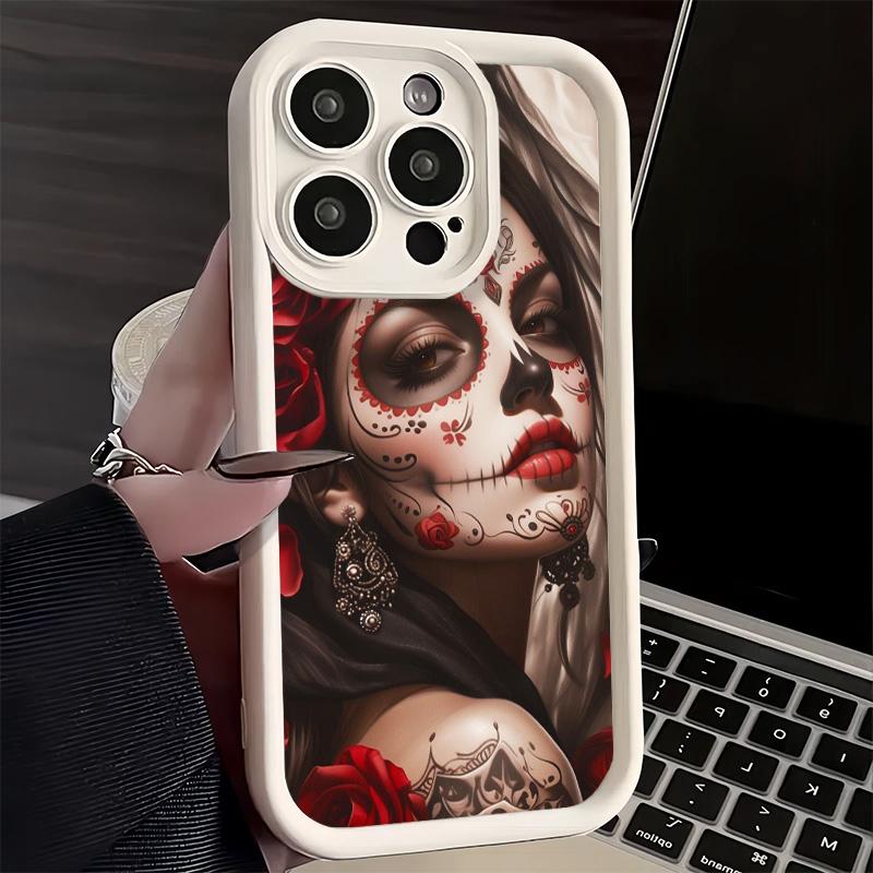 Phone Case for iPhone 17 Air 16E 15 16 Pro Max Catrina Beautiful Rose Girl Skull Cover 14 Plus 13 12 Mini Soft Shell Silicone Fu