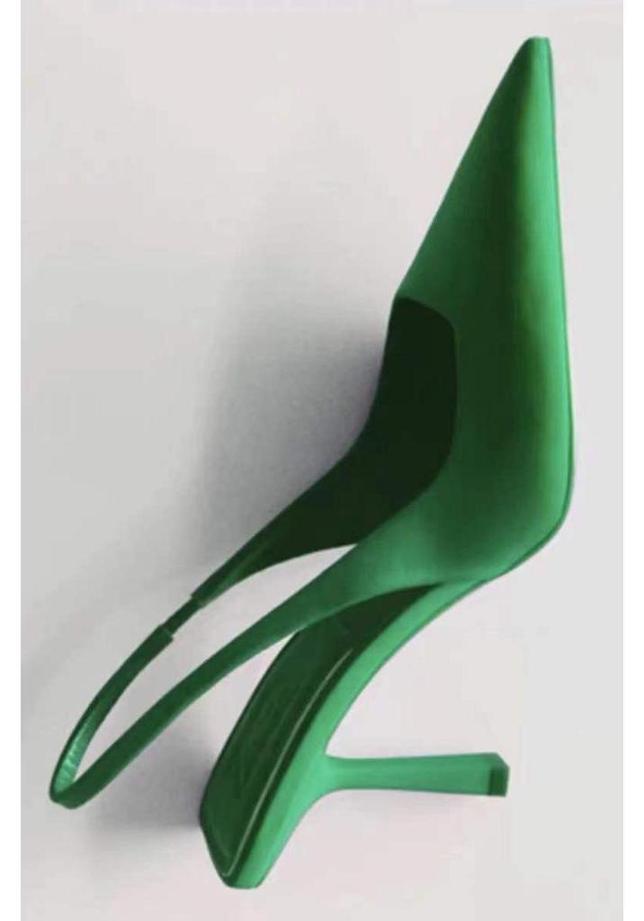 Sandalias de tacón medio de punta abierta sin espalda color verde primavera talla grande para mujer