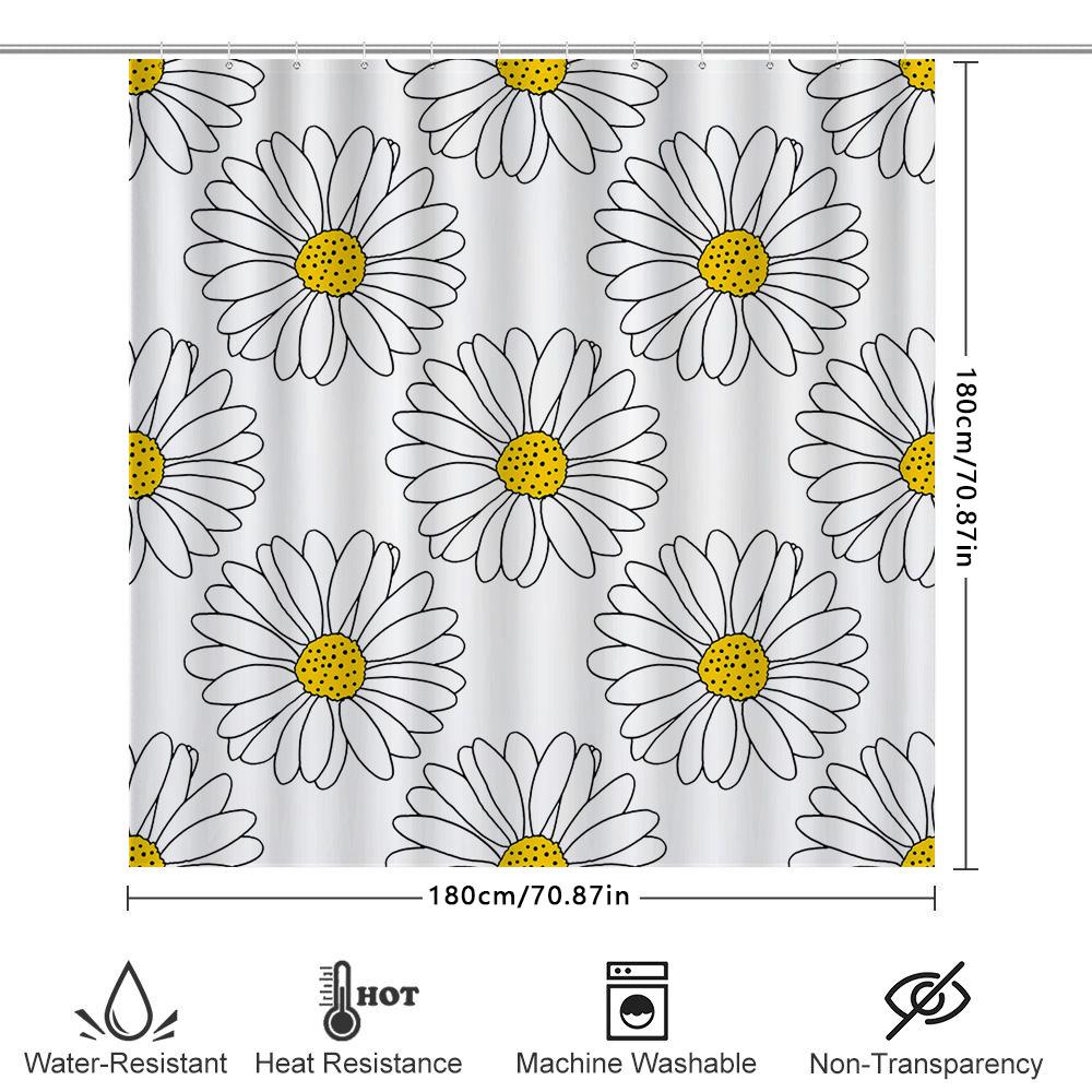 Decorative Bath Shower Curtain With Simple Daisy Pattern White Floral Printing Waterproof Fabric For Bathroom Decorations In Hom