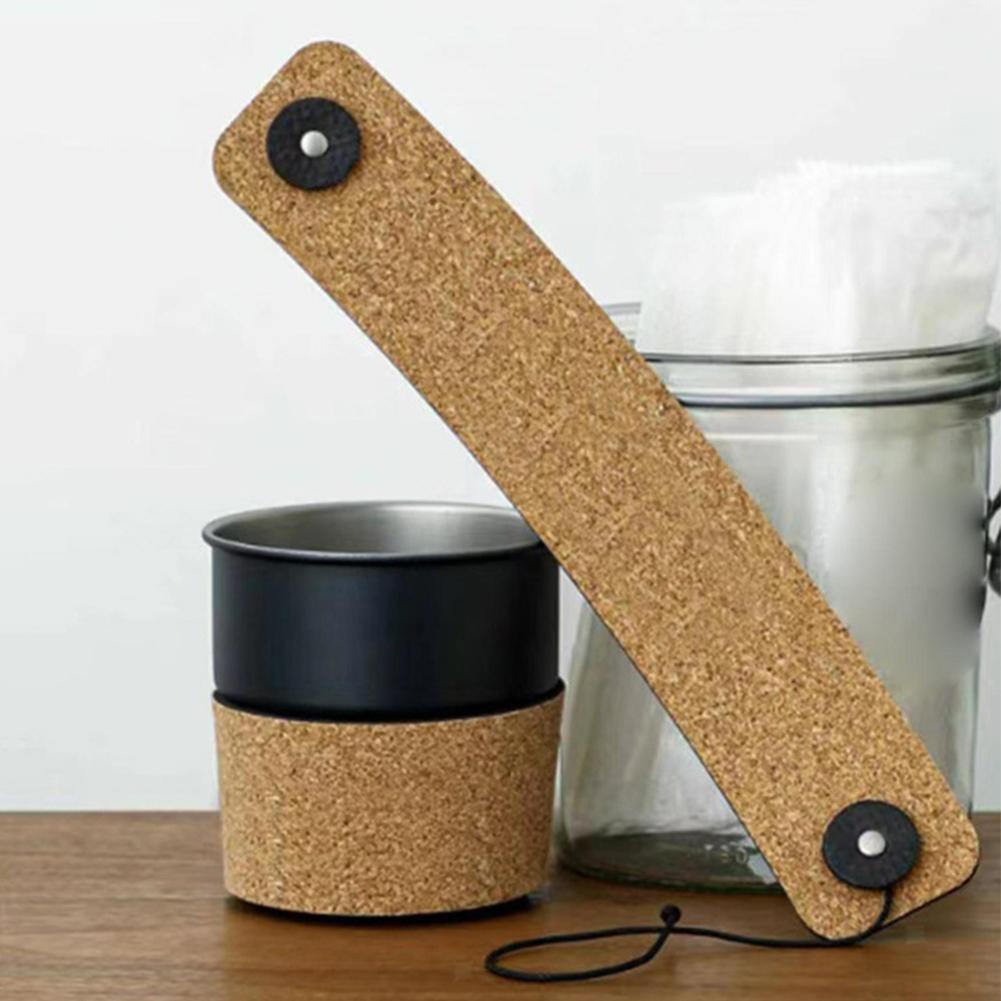 Cork PU Leather Cup Holder Hand Protector Coffee Mug Sleeve Adjustable Cup Sleeve Reusable for Coffee Tea Hot Cold Beverage