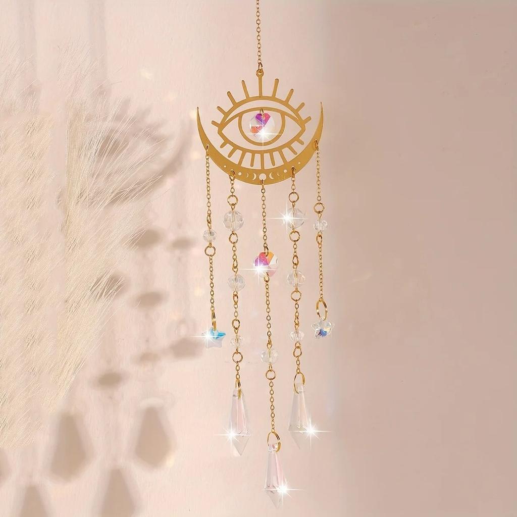 New Gold Flame Moon Crystal Pendant Sunlight Catcher Outdoor Garden AB Colorful Hanging Decorations Hanging Ornaments