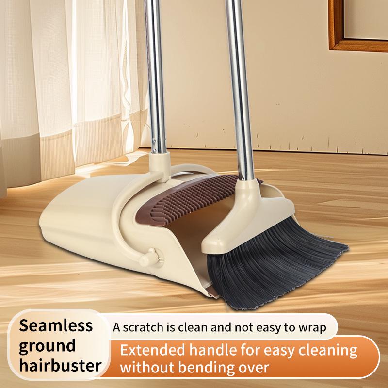 Extra Long Handle Broom and Dustpan Set for Kitchen and Outdoor Floors
